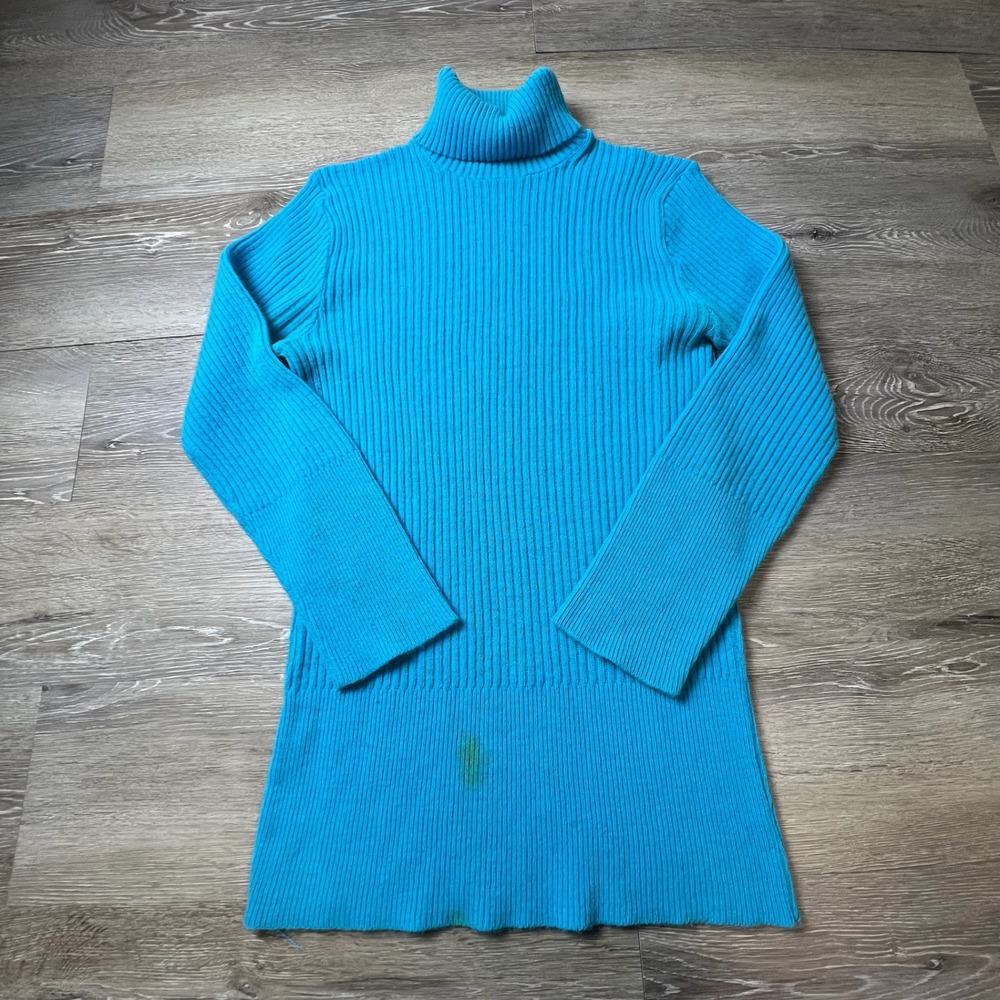 Beeline Turtleneck Sweater Womens M Blue Ribbed Knit Vintage Orlon 70s Retro